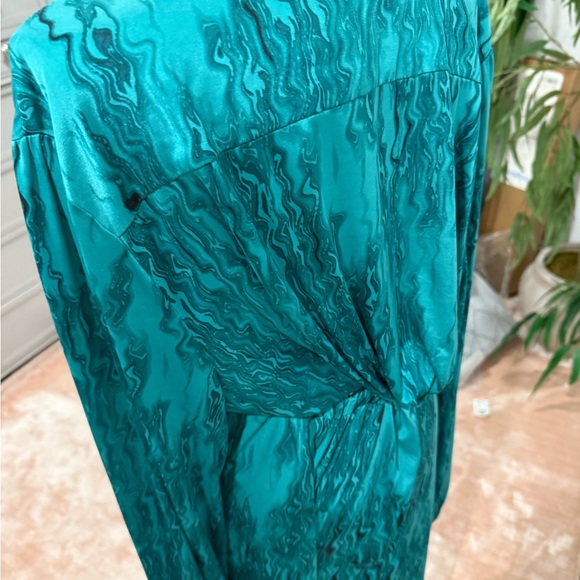 Silk Teal Long Sleeve Dress with Embellishments - Picture 13 of 14